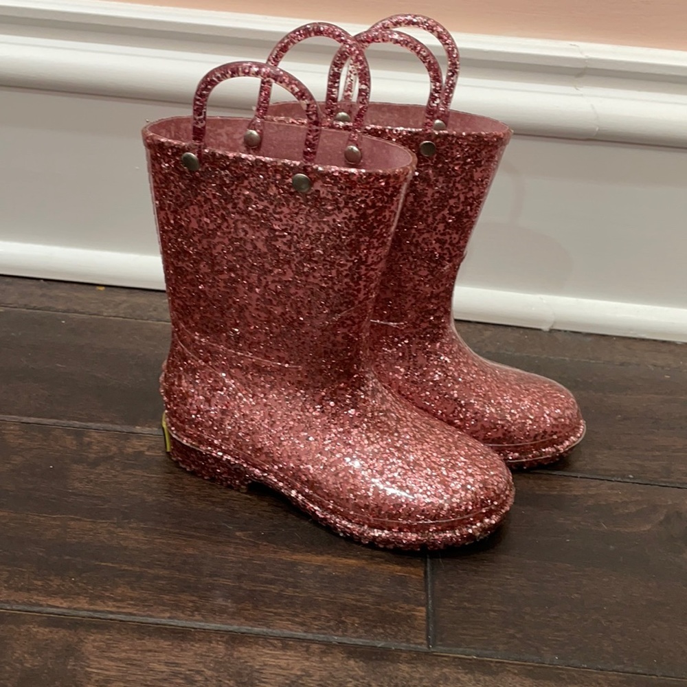 Western chief kids US size 8 pink glitter rain boots
